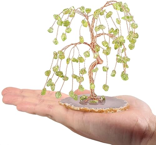 Miniatura 2 de TUMBEELLUWA Árbol de dinero de cristal curativo con rodajas de ágata, pulido de piedras preciosas pulidas, árbol bonsái, Feng Shui, decoración para