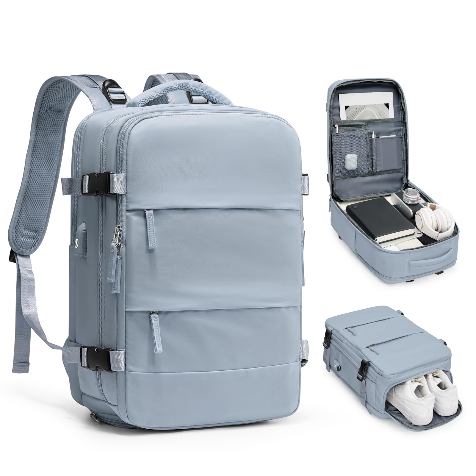 coofay Travel Backpack For Women Men Airline Approved Carry On Backpack Flight Approved Waterproof Sports Luggage Backpack Casual Daypack Small Hiking Backpack Grey Blue