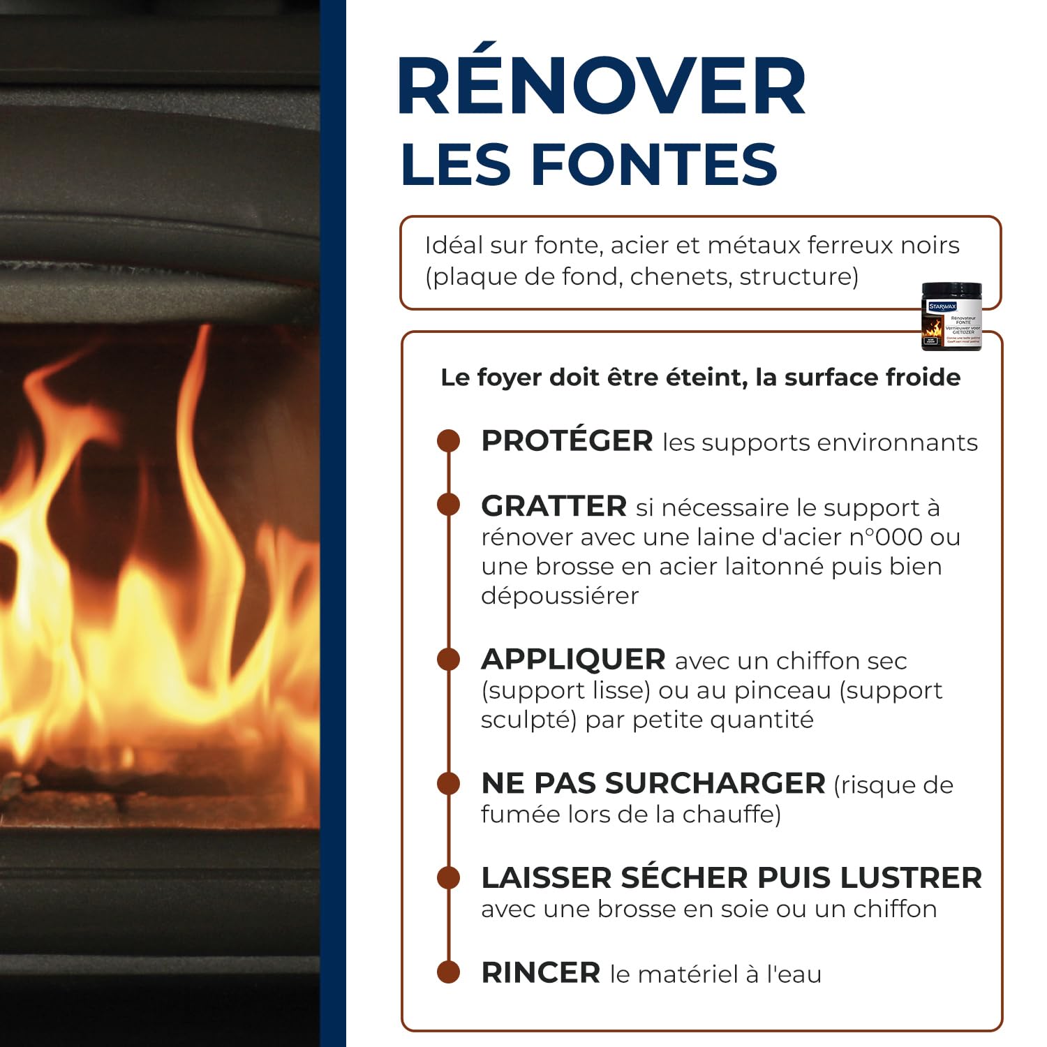STARWAX Rénovateur fonte et acier pour poêle 200ml noir