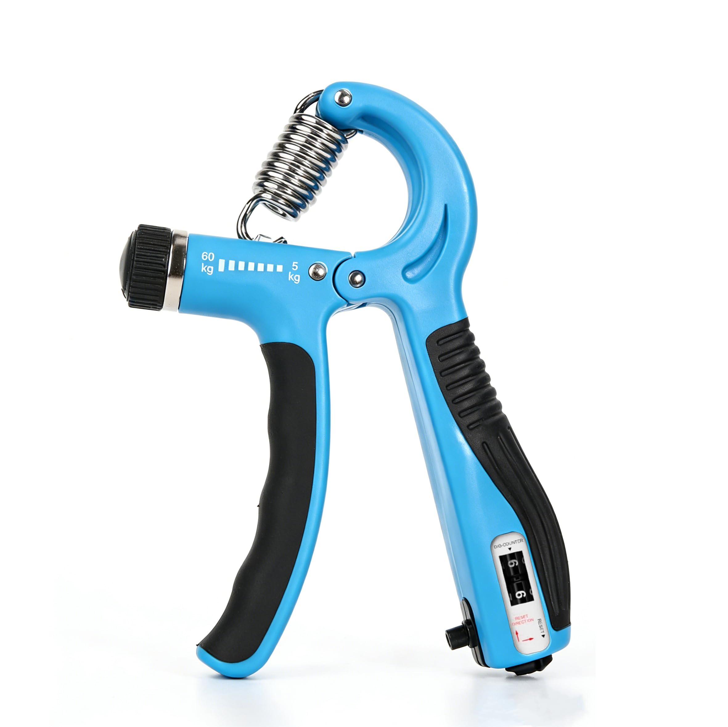 JTHEW Adjustable Hand Gripper with Smart Counter, 5-60kg Resistance Grip Strength Trainer for Sports and Fitness(Blue)