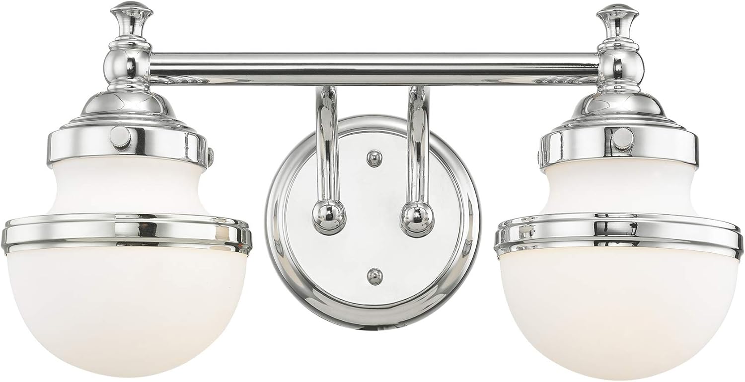 Livex Lighting 5712-05 Transitional Two Light Bath Vanity from Oldwick Collection Finish, Polished Chrome 15 x 7.25 x 8.25