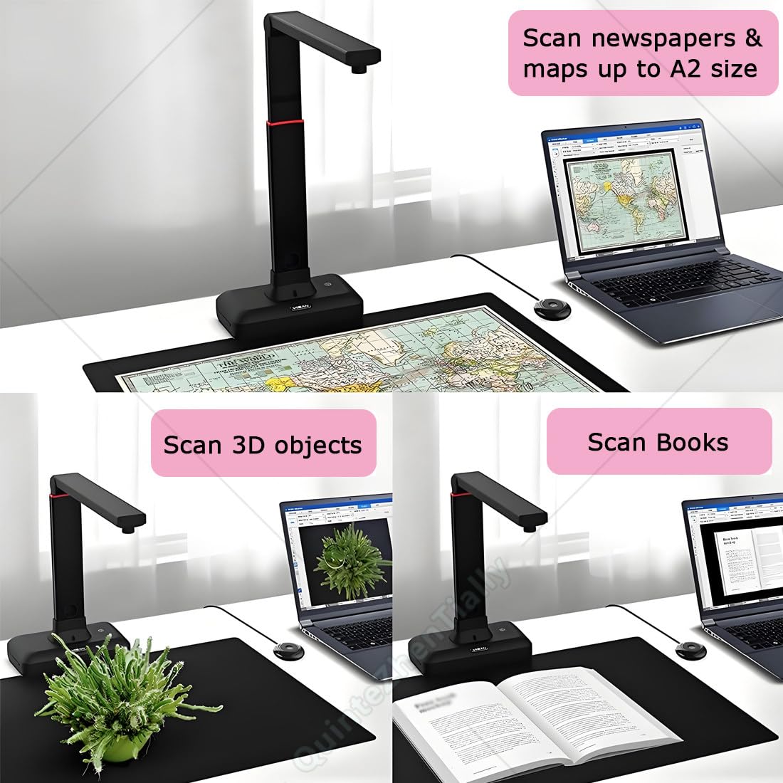 Escáner Cámara Altura Ajustable Gran A2,Escáner Libros Superior Profesional Gran Formato 23 MP,con Aplanamiento & División Automática Páginas,Reconocimiento Texto Ocr