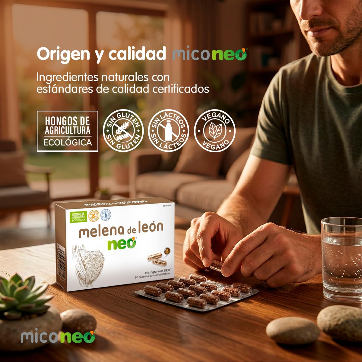 Mico NEO | Hongos Melena de León | Apoyo Digestivo Natural | Apto para Vegetarianos | Sin Gluten ni Derivados Lácteos | Microgránulos NEO | 60 Cápsulas