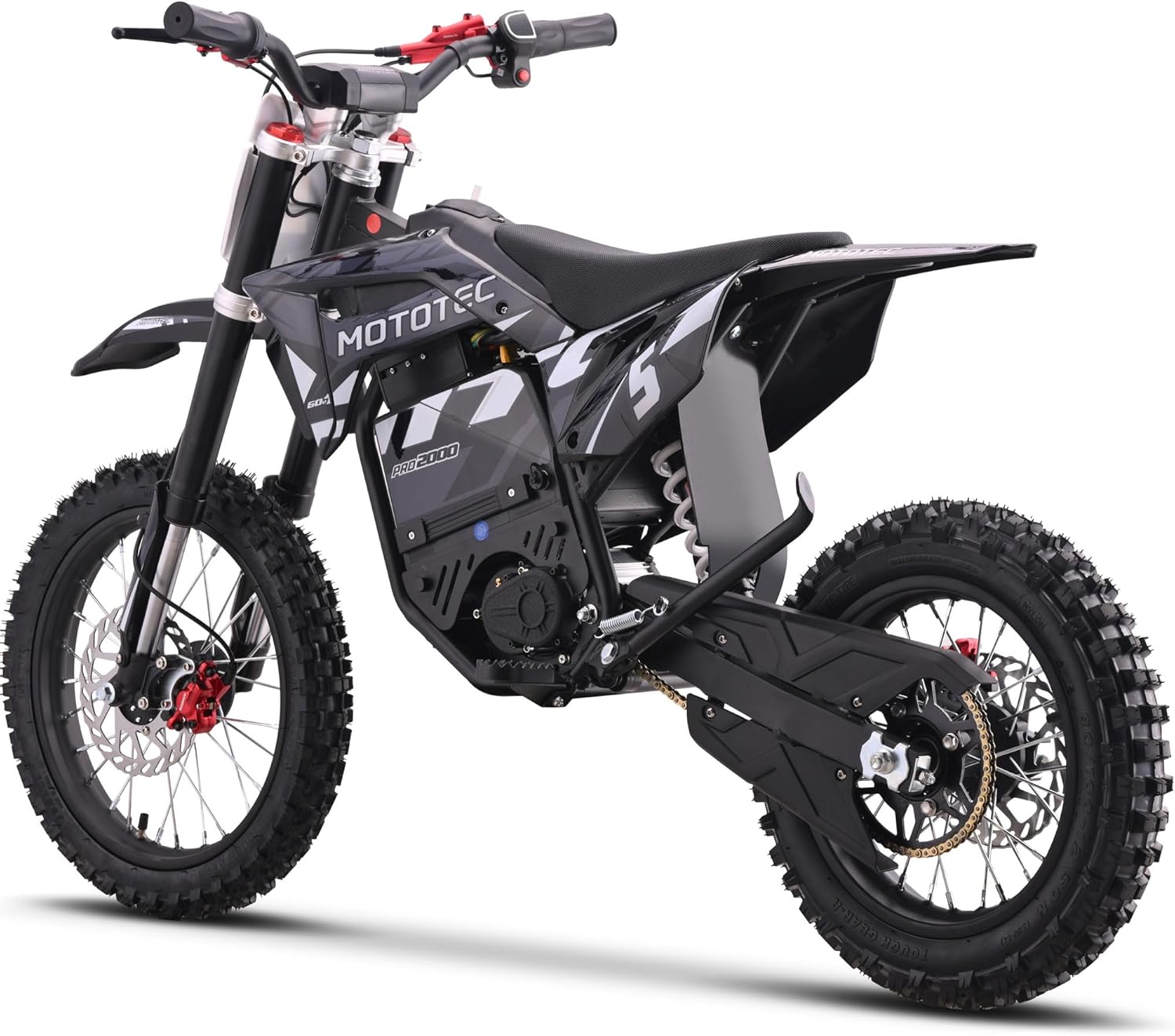 MotoTec 60v 2000w Pro Electric Dirt Bike Lithium Grey