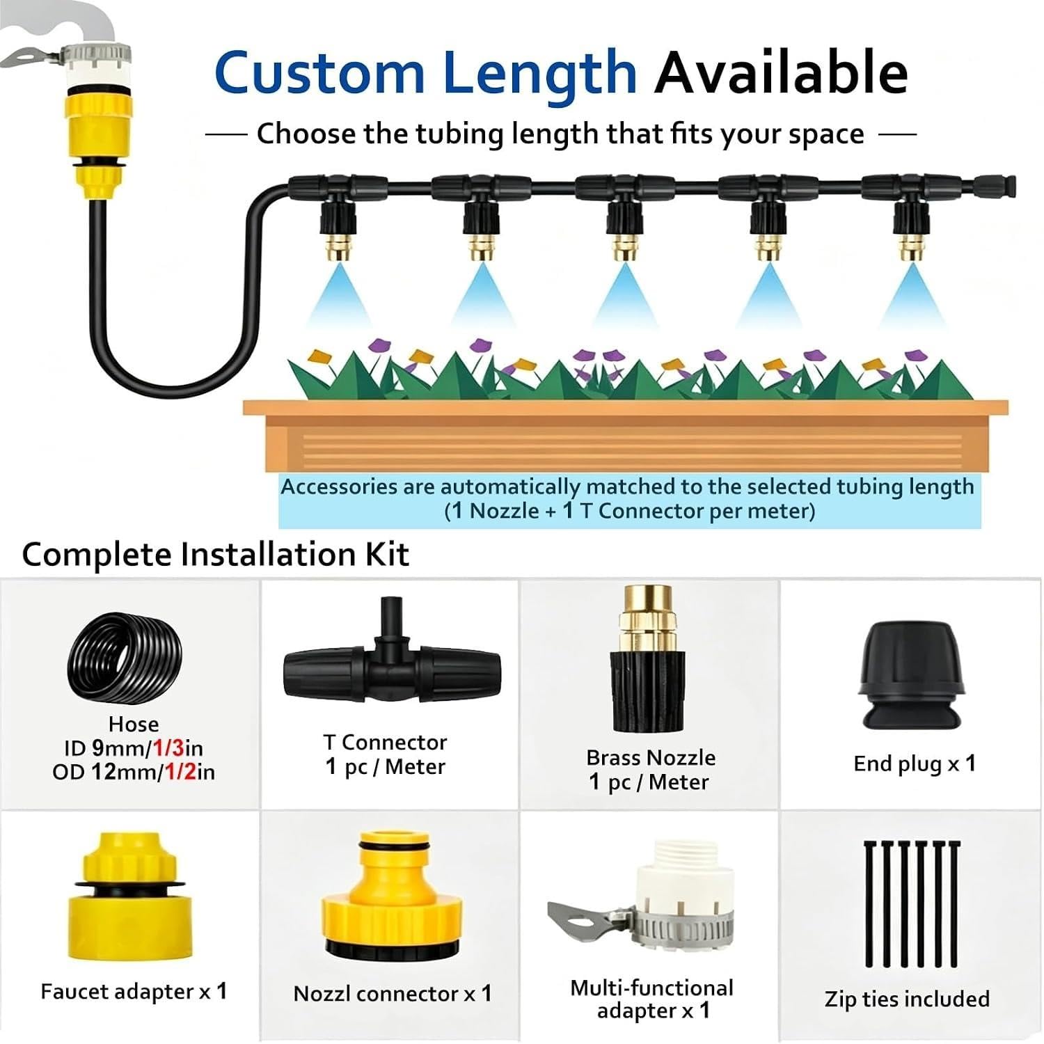Sistema Irrigazione a Risparmio Idrico 100 90 80 60 50 30 20 10 M Patio Gazebo Cortile Signori, Kit di raffreddamento senza strumento per tetto/balcone/serra(L 40m(131ft))