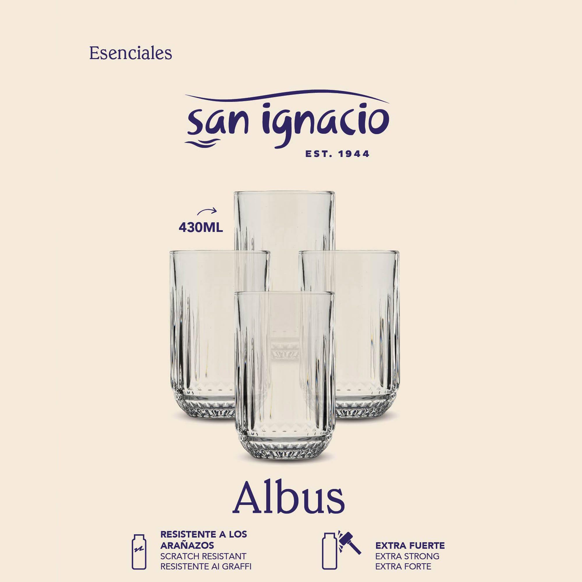 San Ignacio Juego de 12 Vasos de cristal de 380ml Transparente