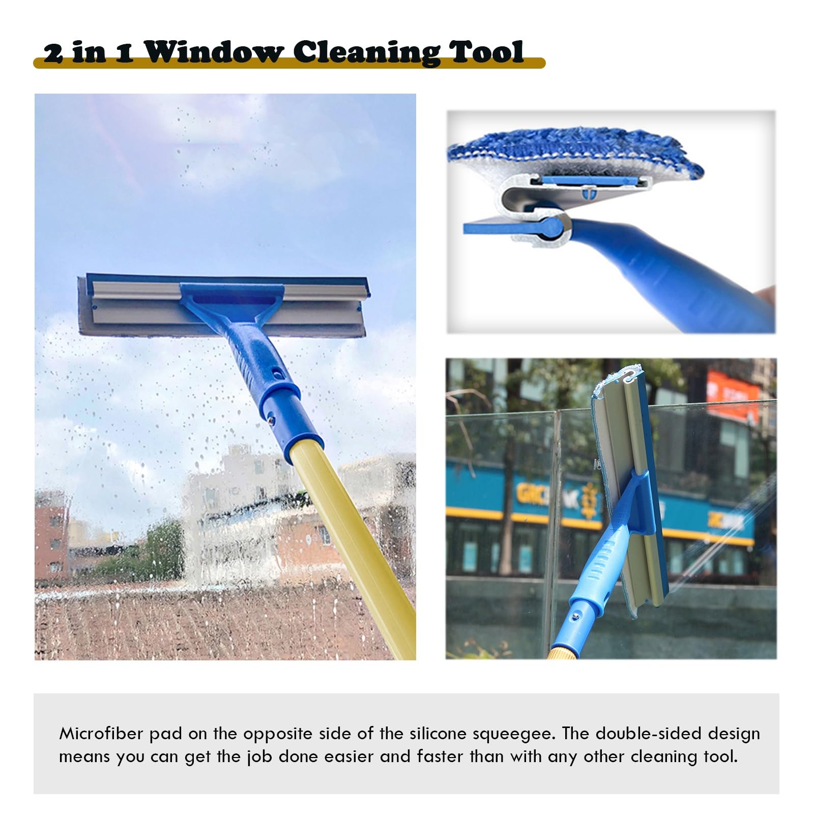 Kit de limpiador de ventanas telescópico con escobilla para limpieza de cristales de alto alcance en oficinas y hogares