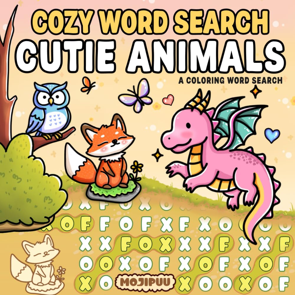 Cutie Animals: Cozy Word Search Coloring Puzzle Books for Adults and Teens Relaxation (Coloring Word Search)