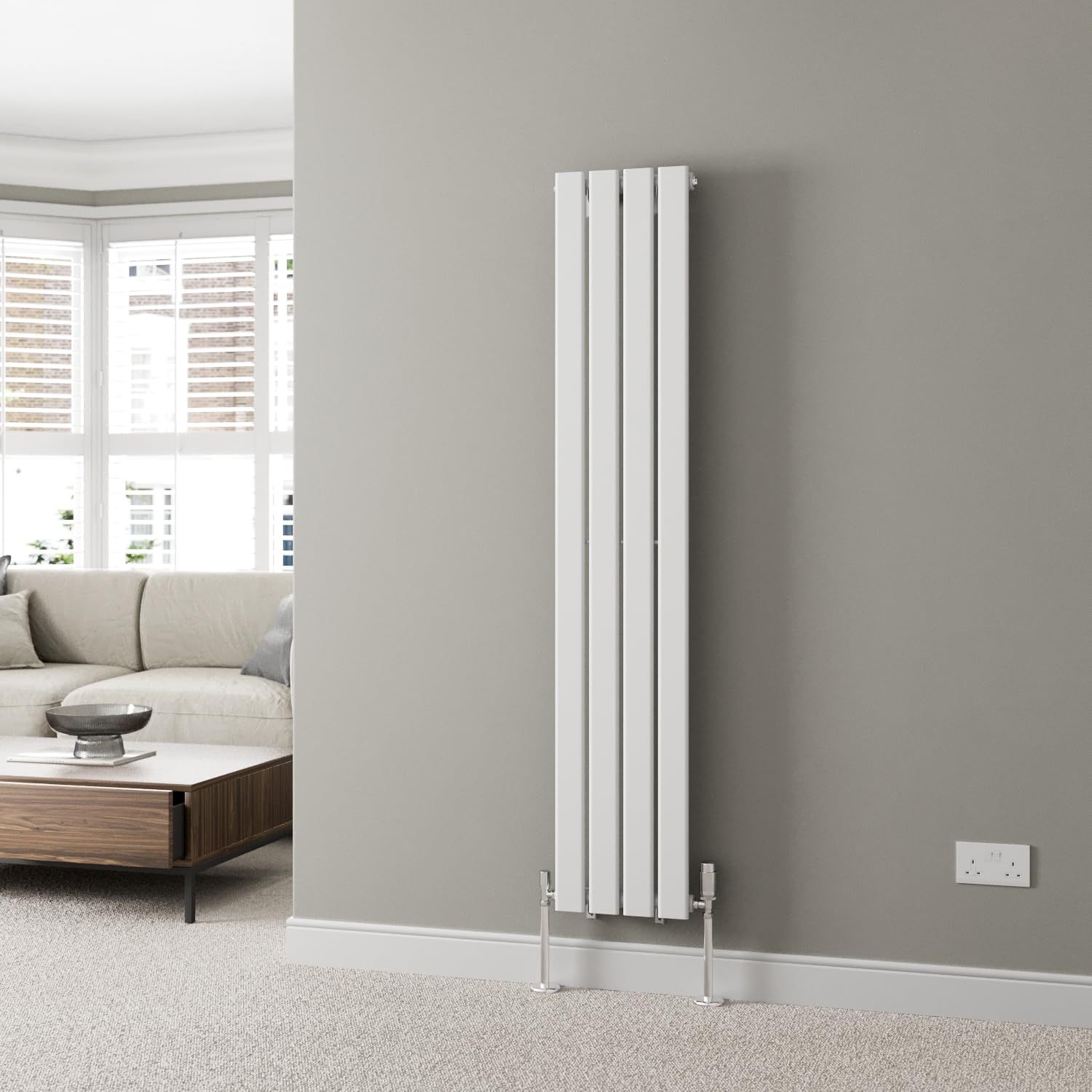 DuraTherm® 1600 x 300mm White Vertical Designer Radiator Single Column Flat Panel Modern Central Heating Panels Bathroom Radiators — image 1