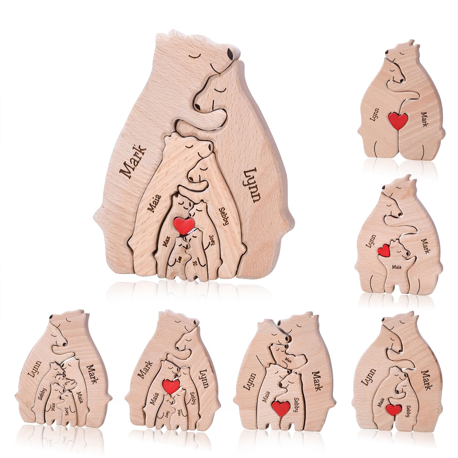 Personalized Family Name Puzzle with 2-8 Names Custom Wooden Bear Puzzle with Names Customized Wooden Puzzle Gifts for Christmas (Bear)