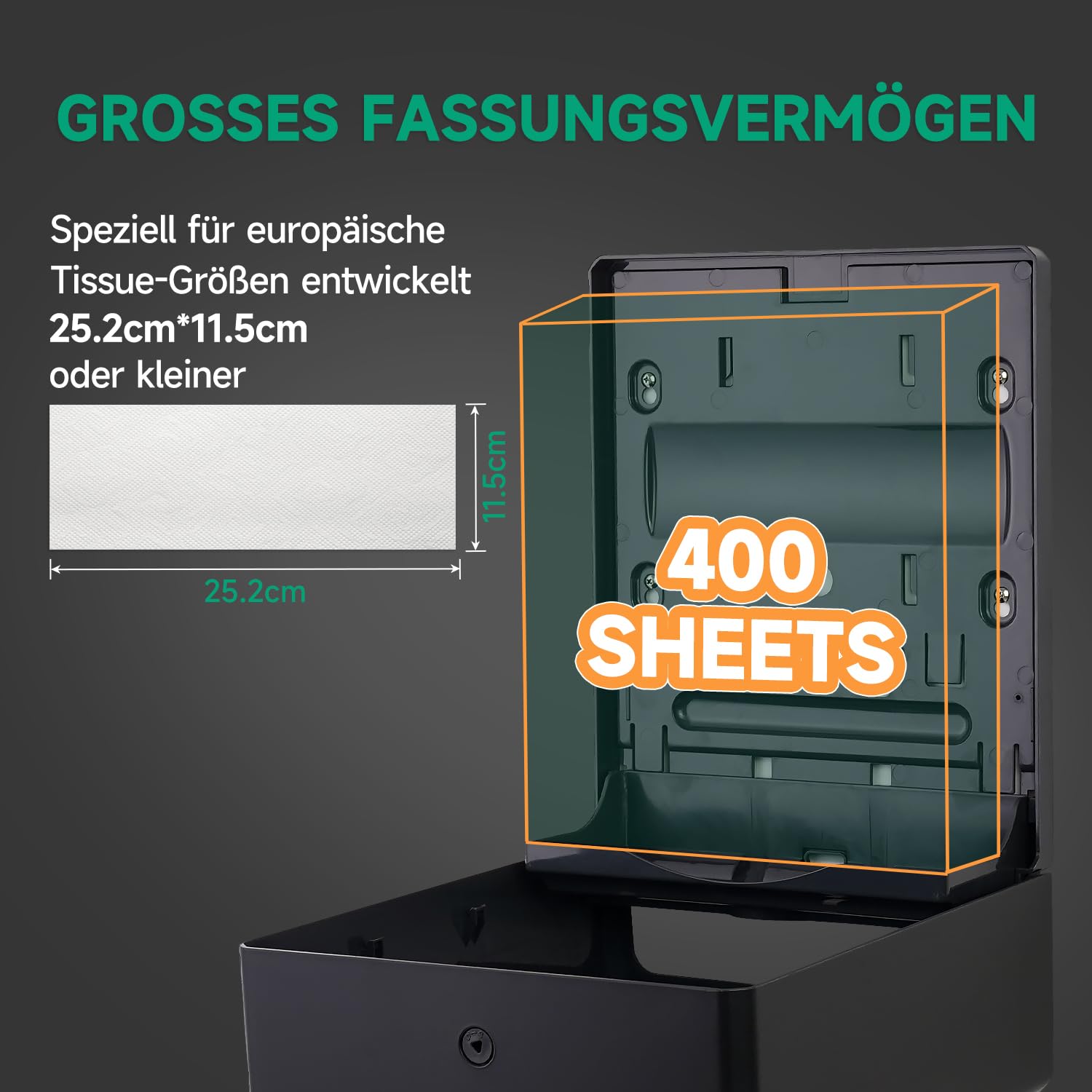 anydry Papierhandtuchspender Wand, H3/V/ZZ Falz, Max 25,2 x 11,5 cm