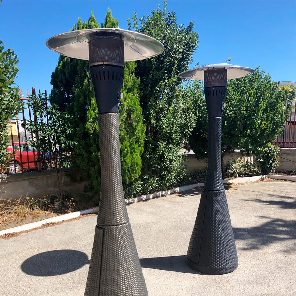 TEMPO STYLE - Fungo riscaldante per esterno pronto all'uso HABITAT Nero, polyrattan ed acciaio | 10kw per riscaldare fino a 50 m² | da 15 a 40h di funzionamento