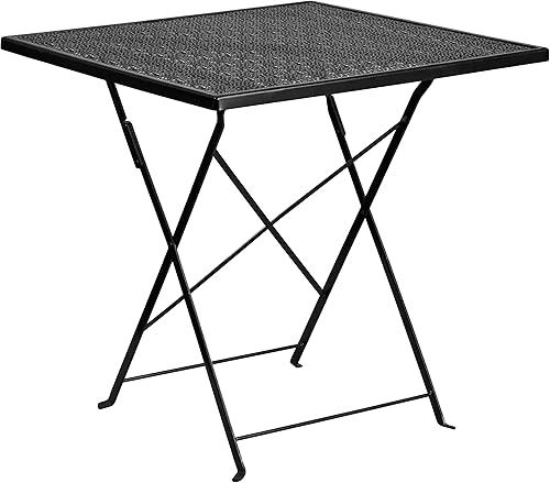 Miniatura 3 de Flash Furniture Juego de mesa plegable de acero para interiores y exteriores de grado comercial de 28 pulgadas con 2 sillas de respaldo redondas