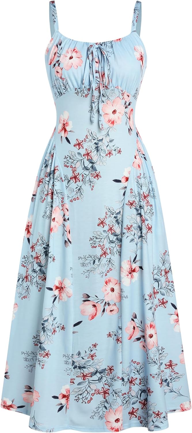 ZAFUL Women Floral Corset Dress Summer Wedding Guest Dresses Flowy A Line Midi Sundress with Pockets