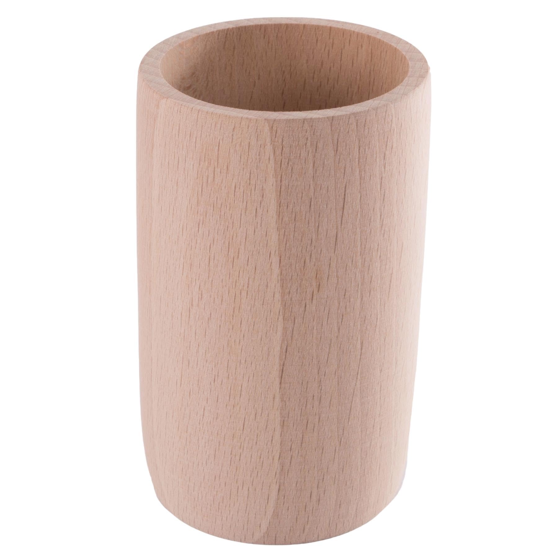 WooDeeDoo Small Round Pen Pot Brush Holder Pencil Cup | 5 Pack | Wooden School Office Stationery | Ø62 H95 mm | Desktop Makeup Storage Box Tidy Organiser | Plain Beechwood