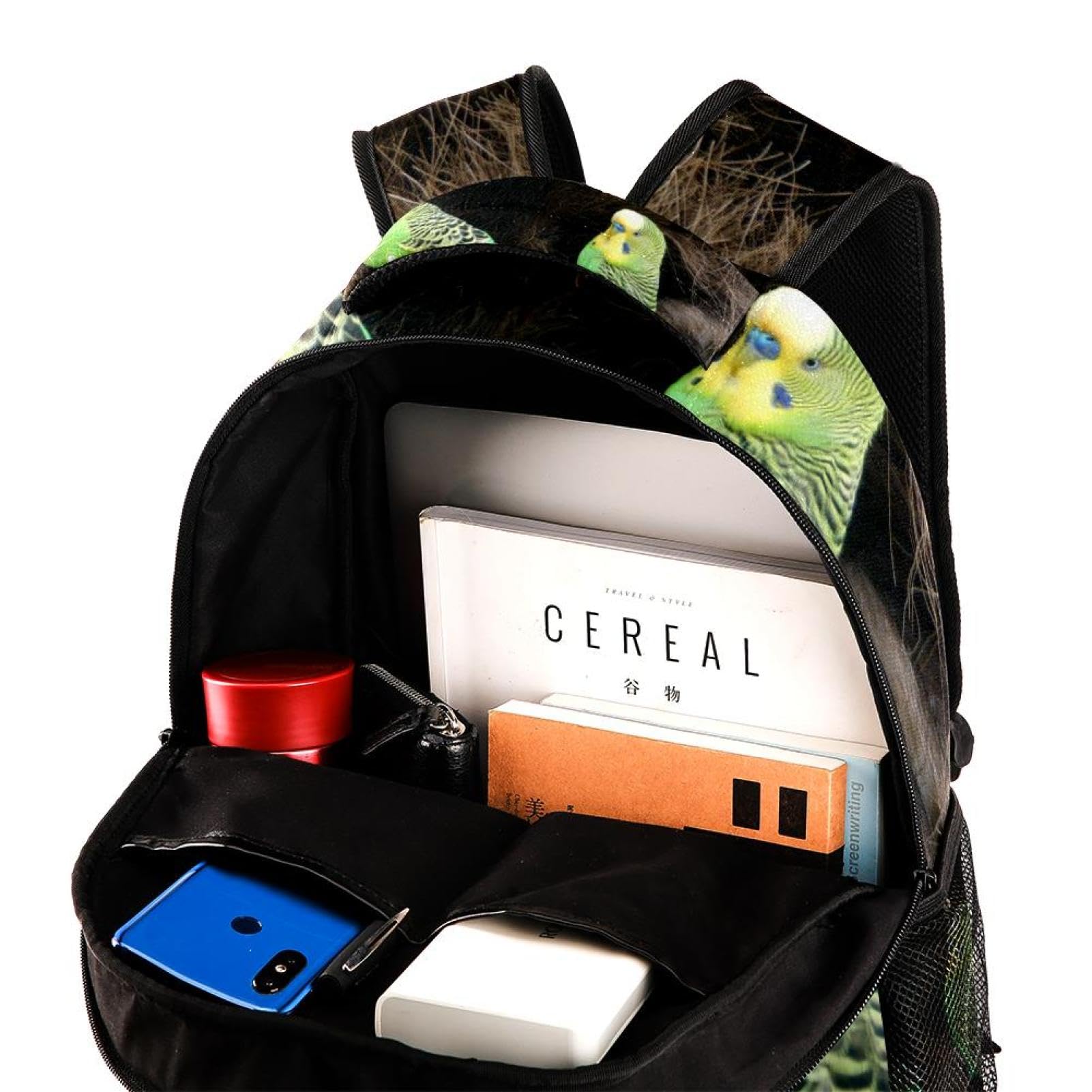 Melopsittacus - Zaino scolastico per uomo e donna, borsa da viaggio per computer portatile, leggera, zaino per libri casual