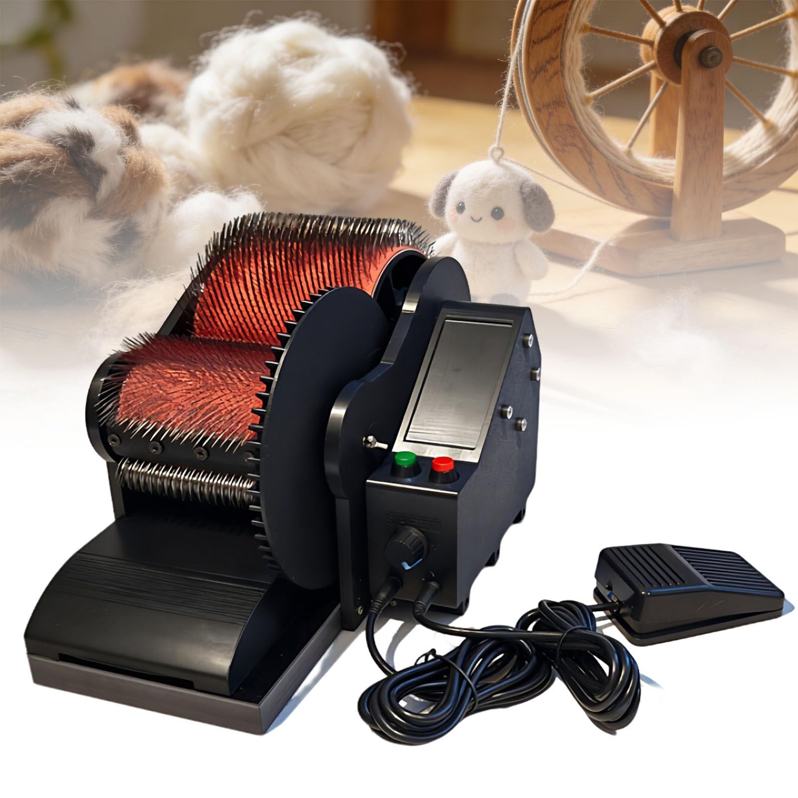 Ymnogjie Multicolor 50W Wide Drum Wool Carding Machine,Electric Wool Carding Machine,Wool Drum Carder,56Rpm Combing,Adjustable Speed,For Wool Fiber Blending Combing,Diy Felting,Spinning,Pompom Making