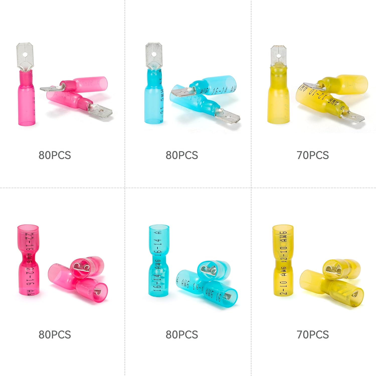 HKS 460PCS AWG 22-10 Spade Connector Kit - Male & Female Terminal - Heat Shrink Electrical Quick Disconnect Wire Connectors Kit - Tinned Copper - Automotive Marine Crimp - Waterproof and Insulated