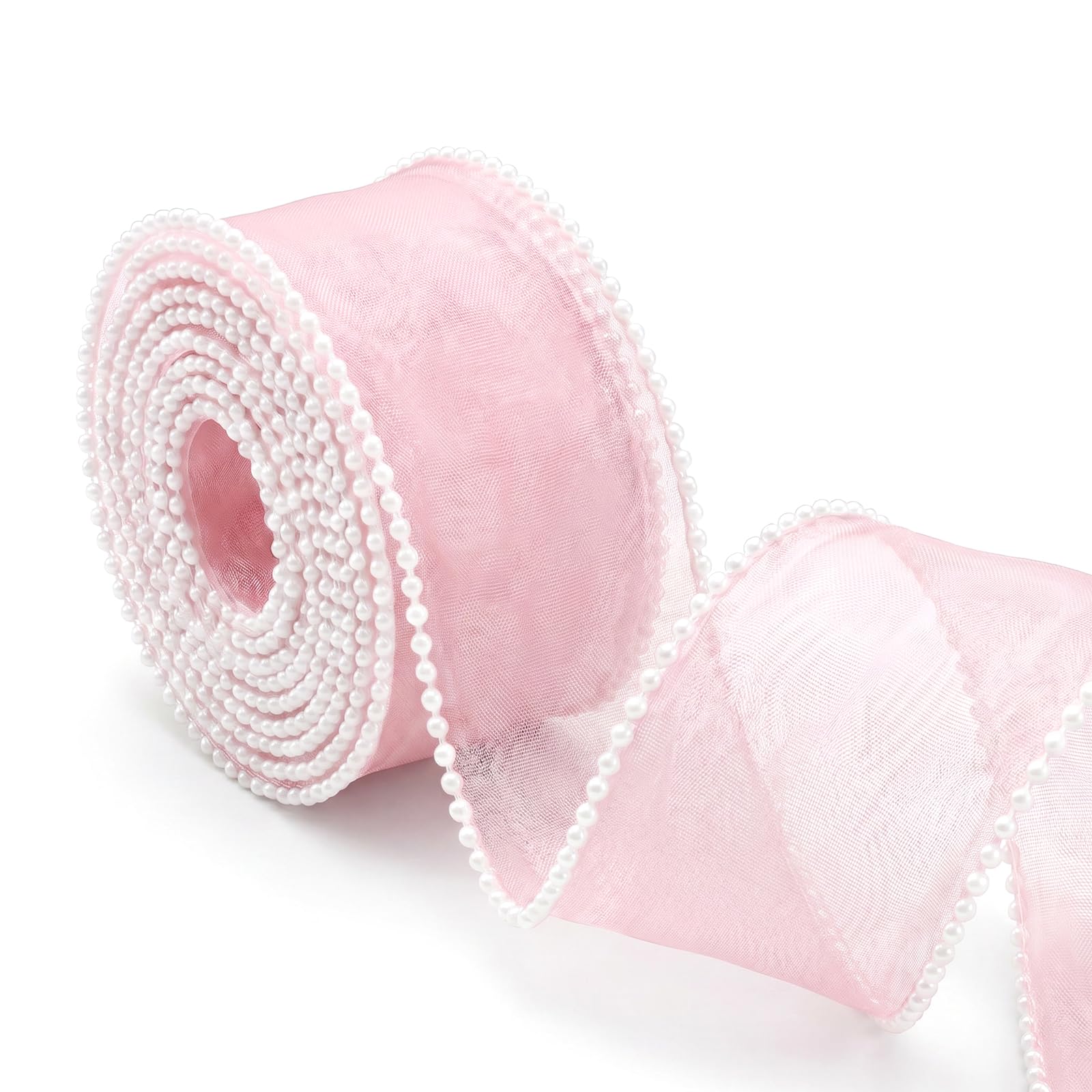 Ribbon for Gift Wrapping Kaluofan Pearl Edge Ribbon 4cm * 4.5m (Light Pink)