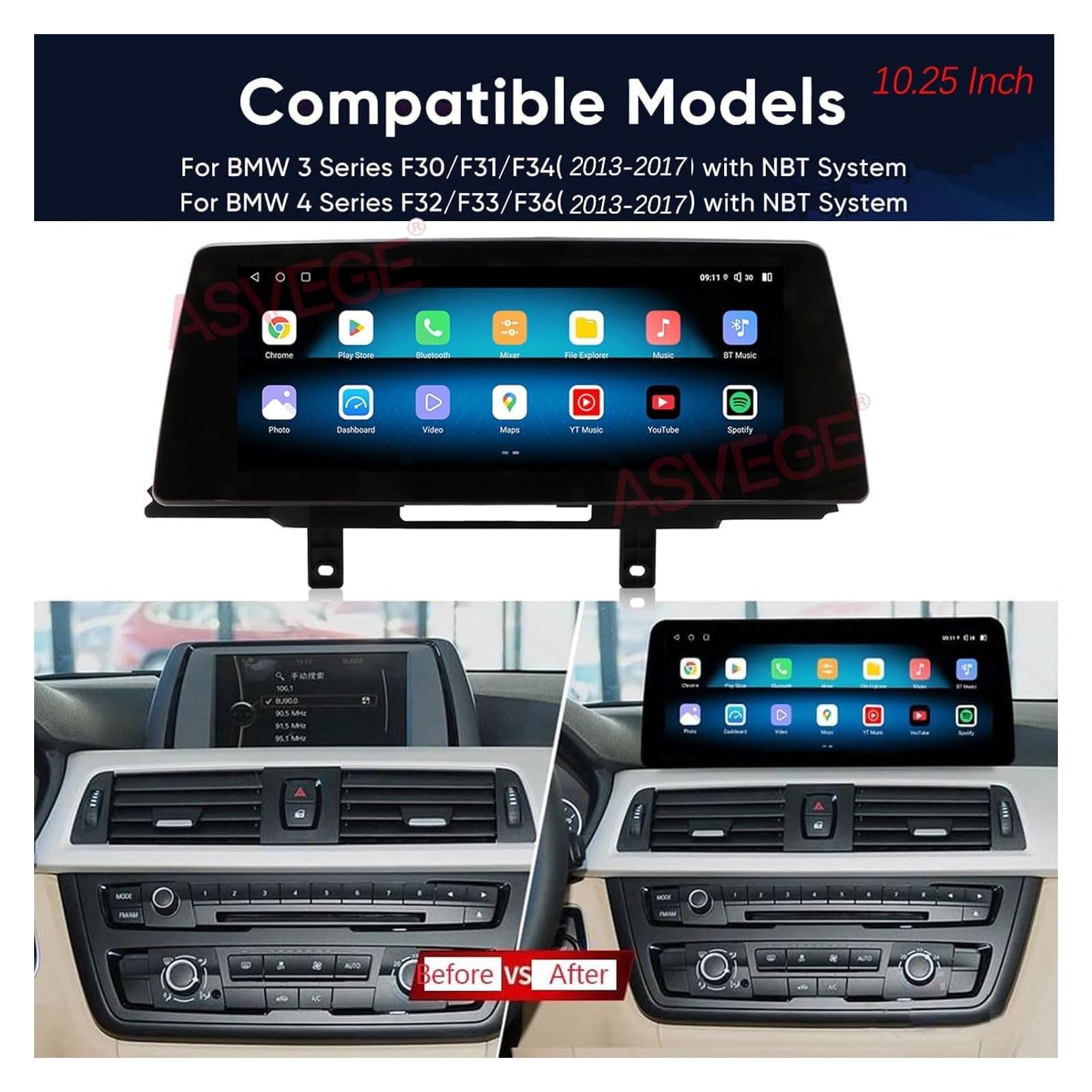 10.25 Car Radio for BMW 3 Series 4 F30 F31 F34 F36 F32 F33 (2013-2017) NBT System Qualcomm 8 core 4+64GB Support Carplay Android Auto 4G Bluetooth Navigation Multimedia Player Head Unit