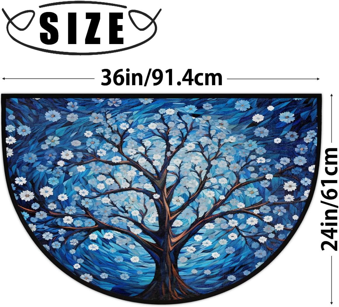 Half Round Door Mat Oil Painting Flower Art Half Moon Rug Washable Half Circle Area Rugs Indoor Entrance Non Slip Semi Circle Bathroom Rugs Floor Carpet for Kithen Bedroom Fireplace Decor