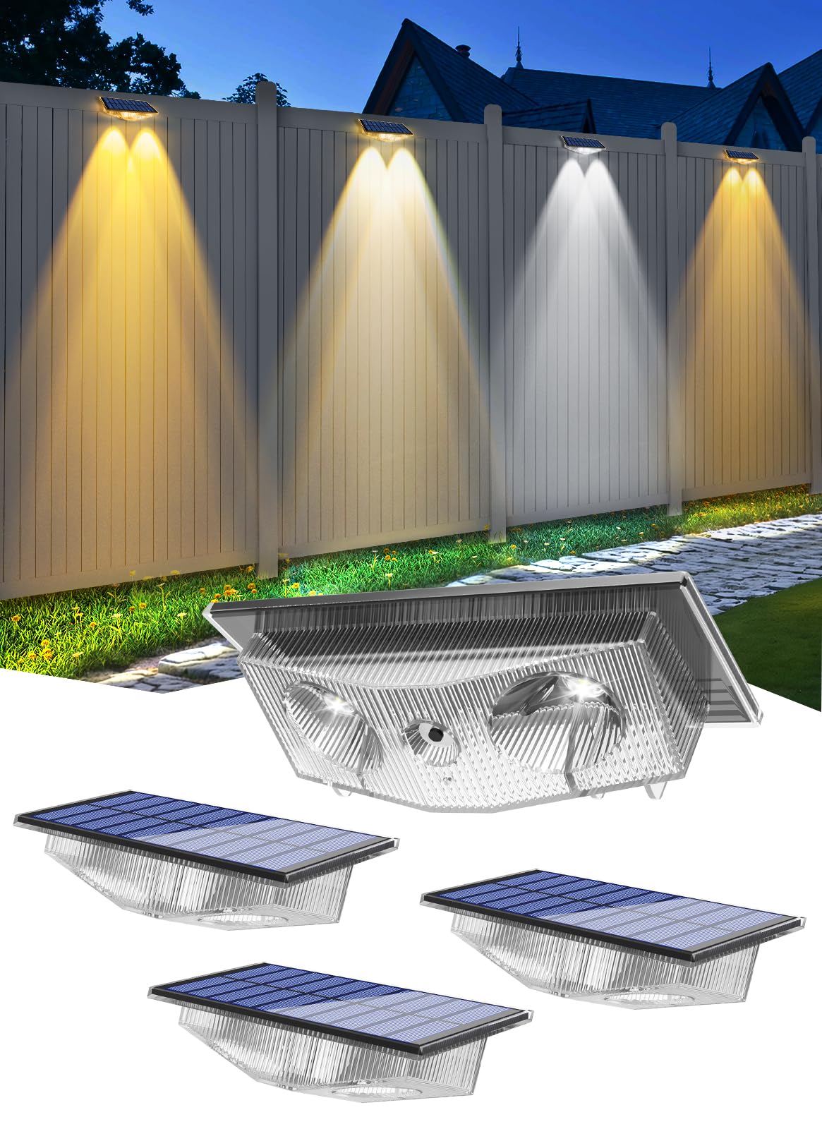 NATPOW Solar Fence Lights Outdoor Garden, Warm &Cool White Fence Wall Lights Outdoor Garden