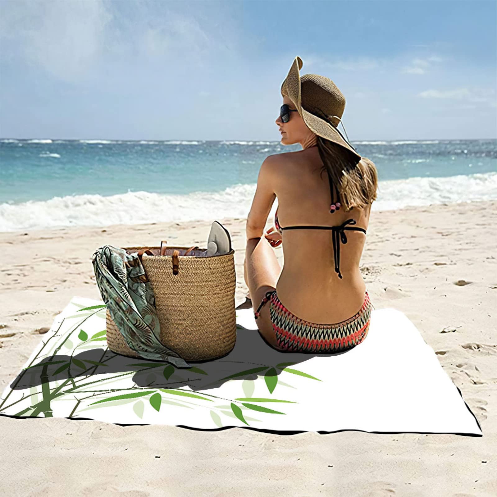 Strandtuch für Kinder Grün&Bambus Sandfreie Handtücher für Mädchen Schnell trocknendes Badetuch Stranddecke Ultra Saugfähige Leichte Strandtücher Reisehandtuch 100 x 200 cm