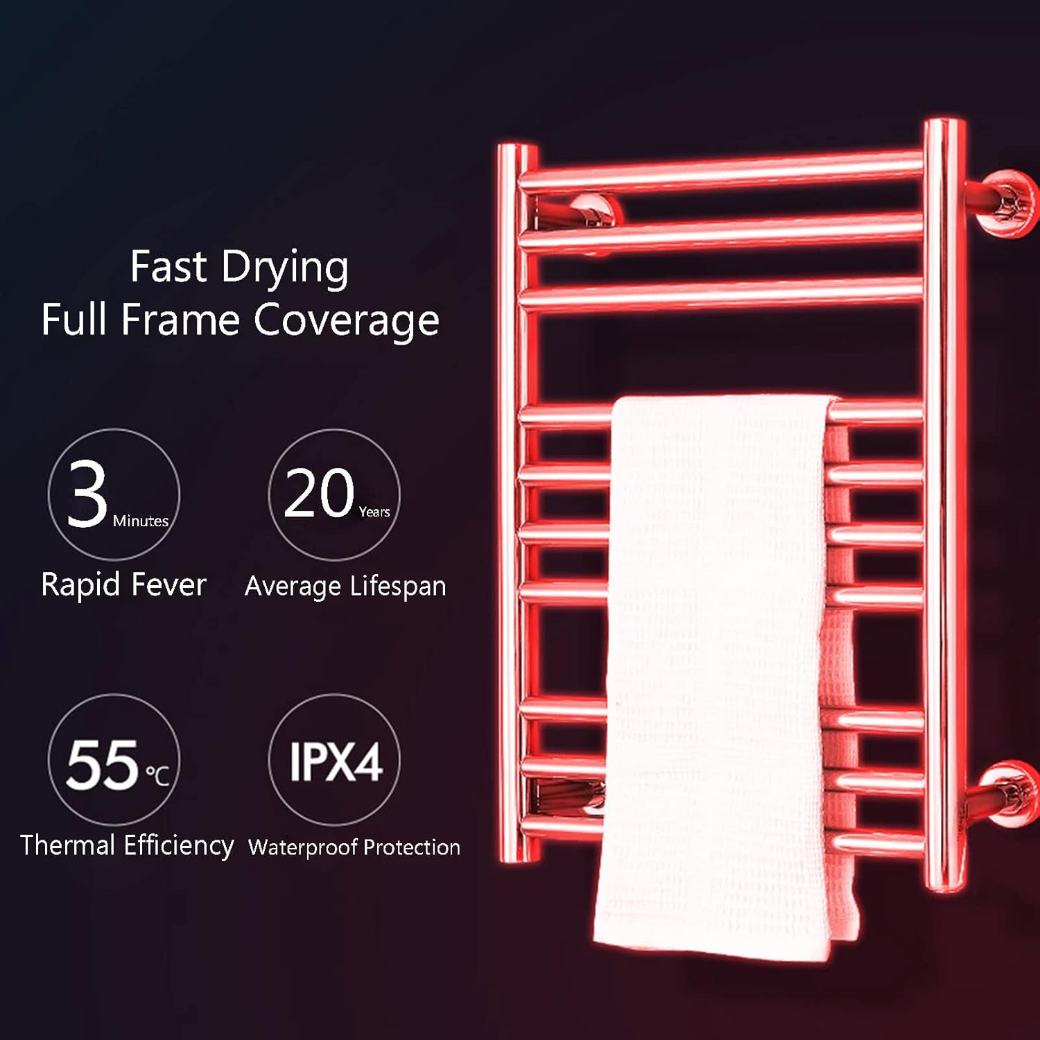 Heated Towel Rack, Wall Mounted Electric Stainless Steel Heated 80w Warmer for Bath Towel Heater Racks 600mm*450mm*100mm,White