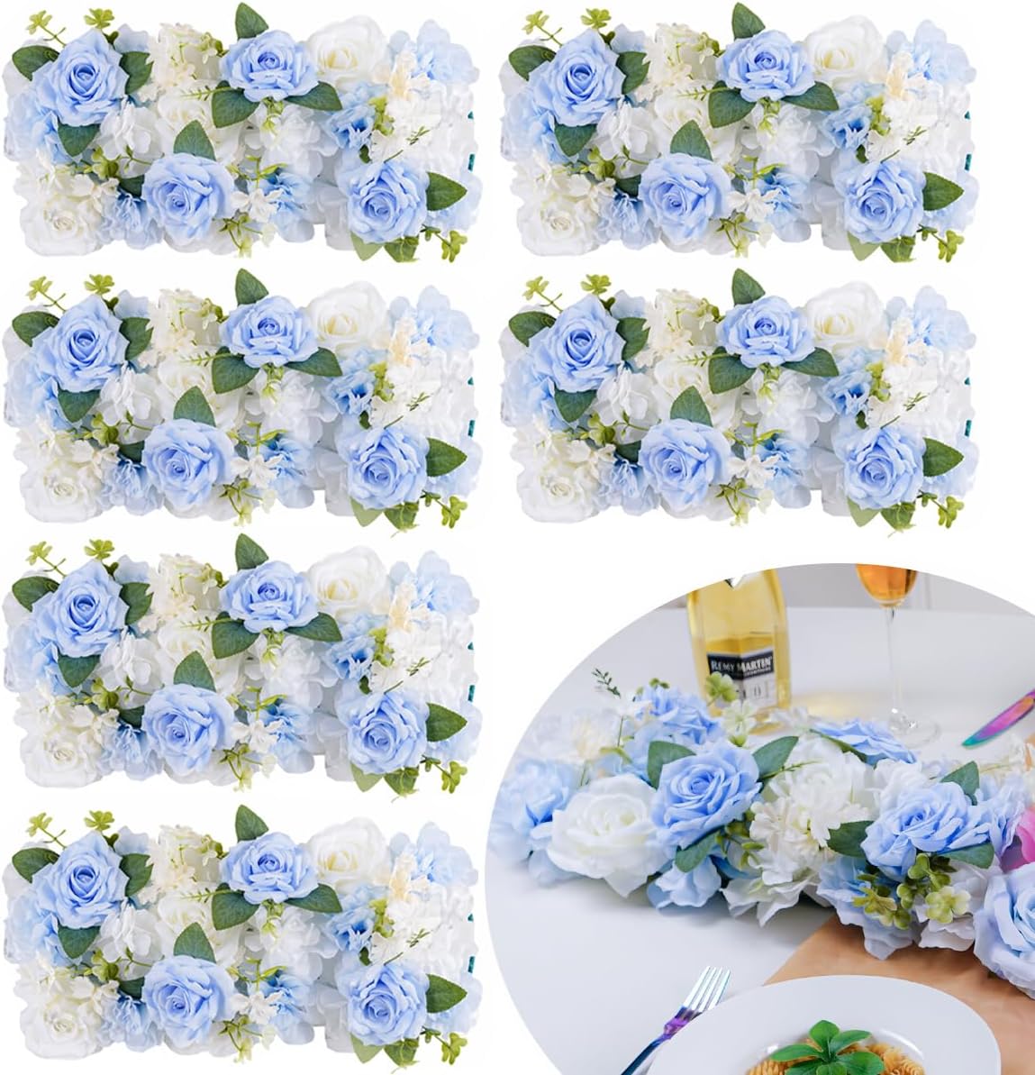 Flower Centerpieces for Tables - 6 Pack Wedding Arch Artificial Flowers Blue Arrangements Center Piece for Reception, Living Room, Kitchen, Dining Table Runner Decorations(20.5 * 9.4''/52 * 24cm) White 6PCS