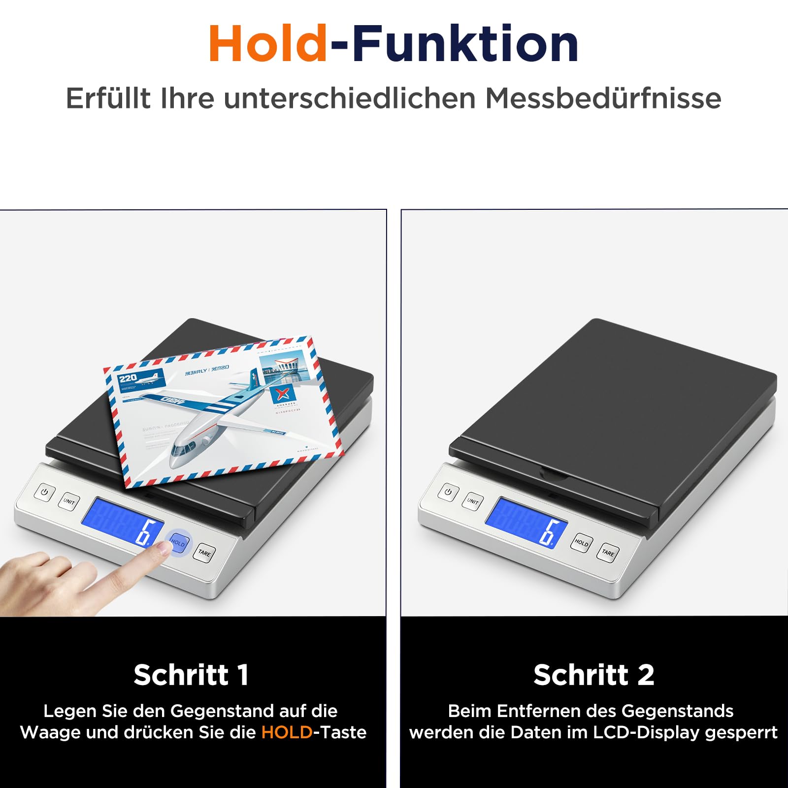 KUAIVO Briefwaage, 30kg/2g Digitale Paketwaage mit Halte & Tara Funktion, Hohe Präzision Faltbare Plattformwaage für Brief, Paket, Einsetzbar im Büro und Heimgebrauch