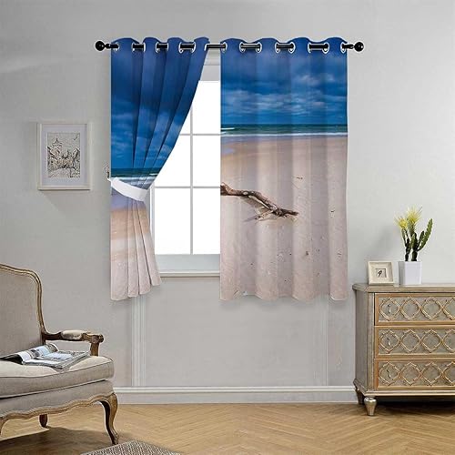 Cortinas para dormitorio con ojales de madera flotante, cortinas cortas para Ventanas de Cuarto de 55 pulgadas de ancho por 45 pulgadas de largo, 2