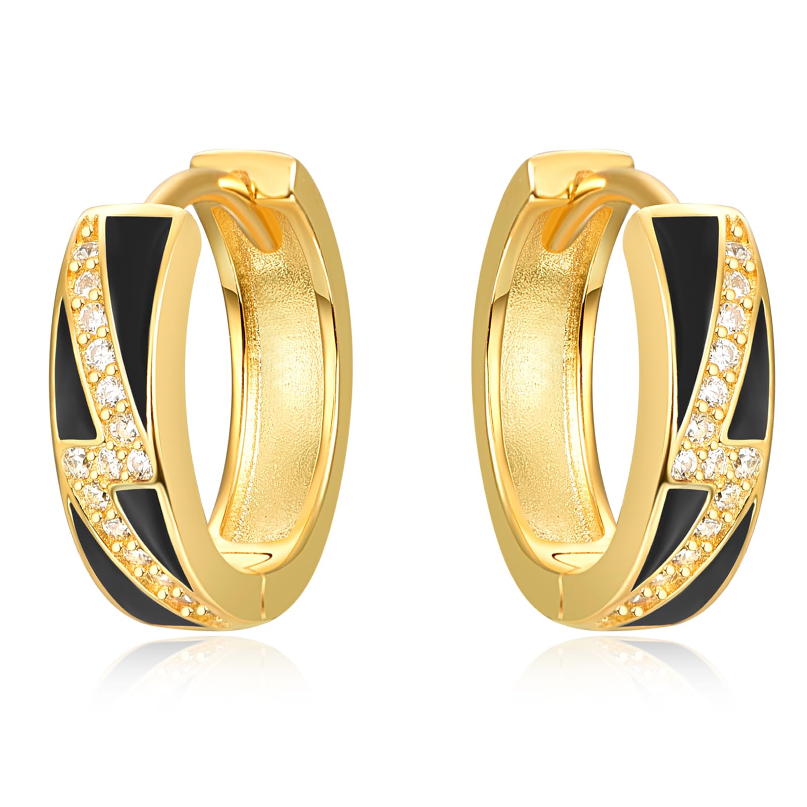 Orecchini Uomo Argento 925 Nero Con Fulmini – Cerchio Piccolo Huggies Unisex In Argento Sterling Con Zirconi, Idea Regalo Per Lui E Lei - 2