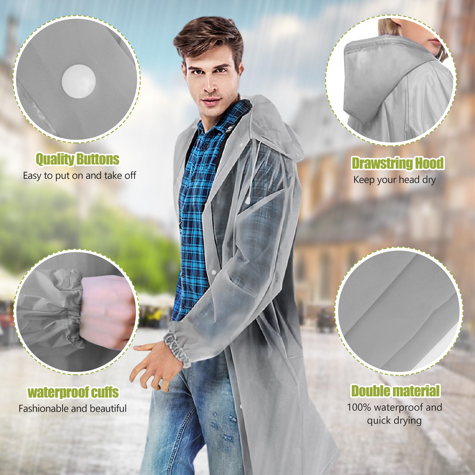 AOKITO Chubasquero para Mujeres y Hombres - Poncho Impermeable Reutilizable, Poncho de Lluvia de Material EVA Transpirable para Senderismo, Ciclismo, Camping y Viajes