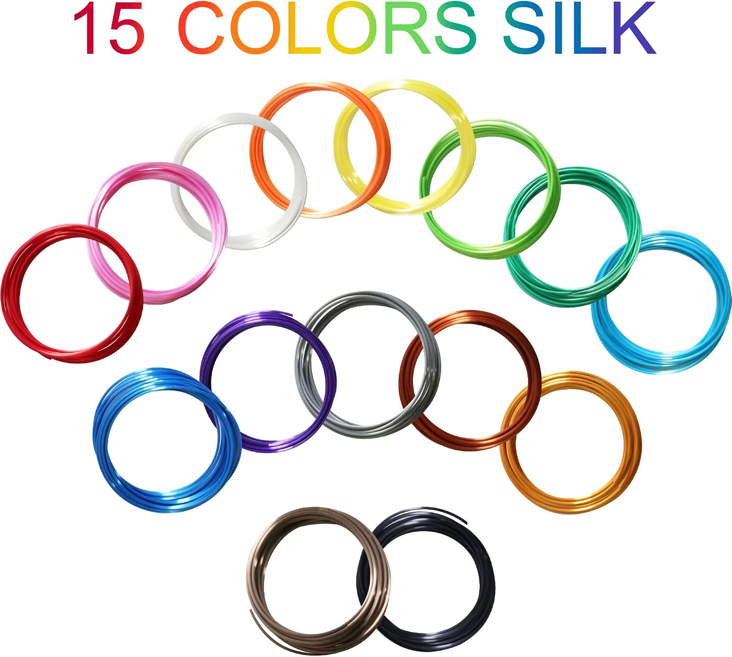 DO3D 15 Bright Colors 1.75mm 3D Pen Silk PLA Filament Refill, Each Color 4m, Total 60m 3D Printer Silk PLA Sample Pack, Compatible with FDM 3D Printer and 3D Pen, Not Support for 3Doodler Pen
