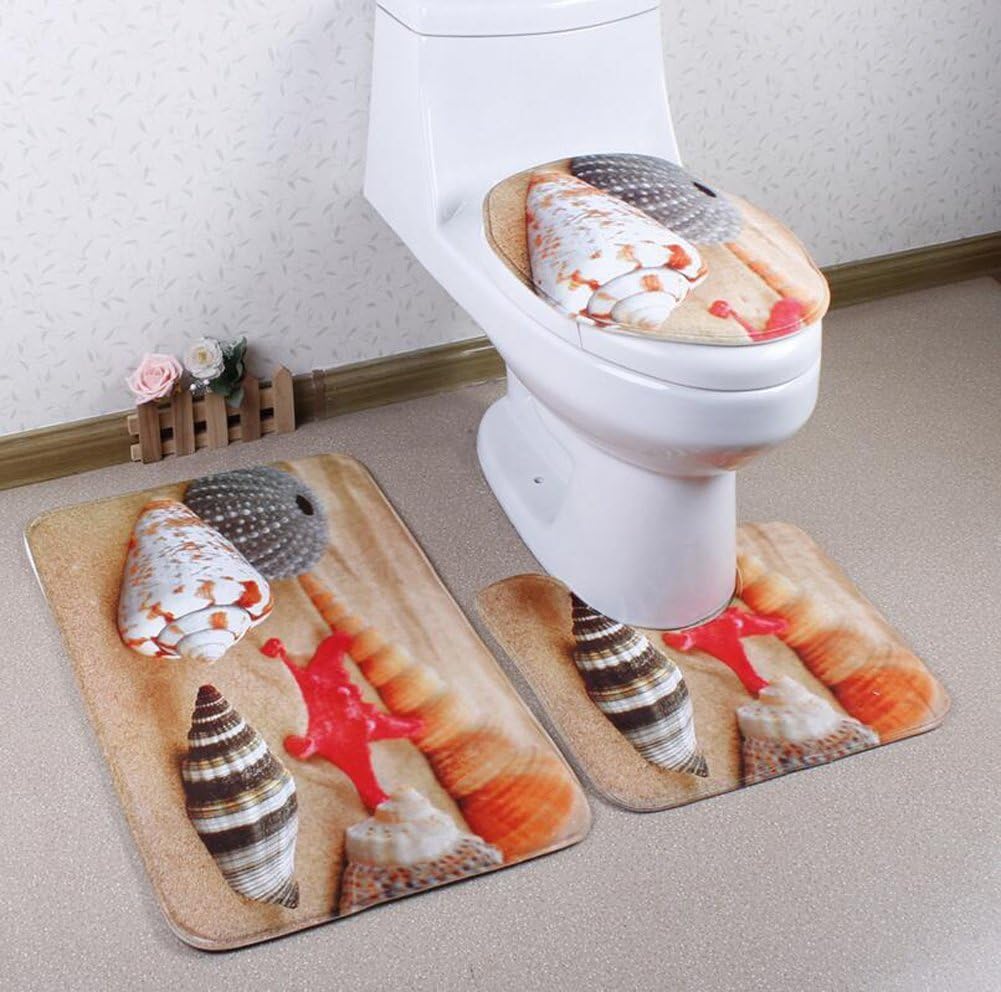 Zedtom Flannel 3 Piece Bathroom Carpet Pedestal Lid Mat Toilet Cover Bath Mat Set