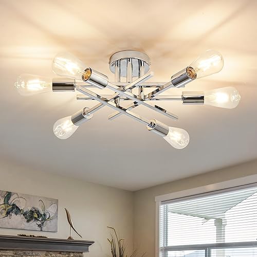 Miniatura 9 de ASGYISA Lámpara de Techo Semiempotrada de 6 Luces, Paquete de 2, Candelabro Sputnik Vintage Negro Mate, Luminaria de Techo para Casa de Campo,