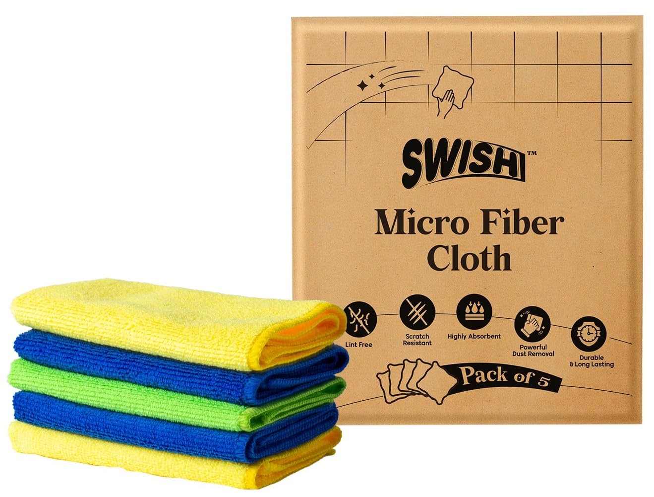 Swish Microfiber Cloth for Cleaning (Pack of 5) – 30 * 30cm Each | Eco-Friendly Reusable Multipurpose Micro Fiber Cloth for Car Cleaning Accessories & Kitchen Cloth for Cleaning, Dusting, Polishing Swish Microfiber Cloth for Cleaning (Pack of 5) – 30 * 30cm Each | Eco-Friendly Reusable Multipurpose Micro Fiber Cloth for Car Cleaning Accessories & Kitchen Cloth for Cleaning, Dusting, Polishing