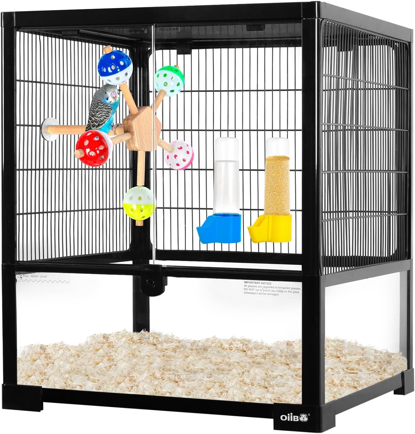 OIIBO Glass Bird Cage Full View Parakeet Cage with