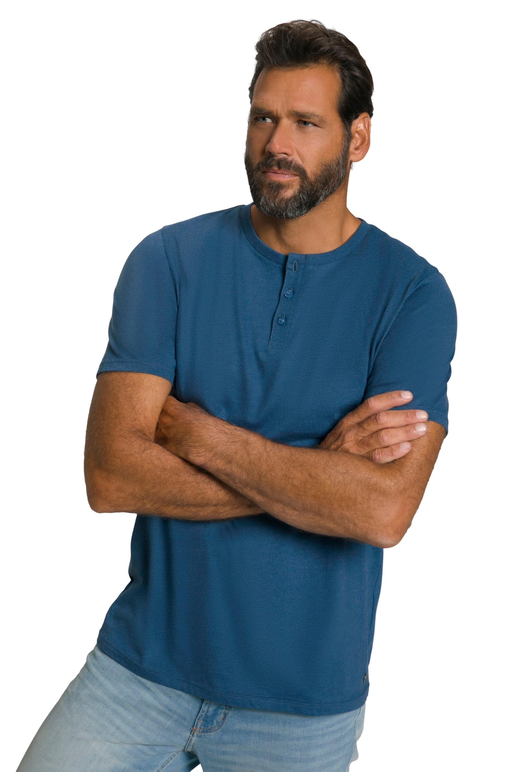 Jp 1880 Men's Blue Denim Basic Henley T-Shirts, 4XL