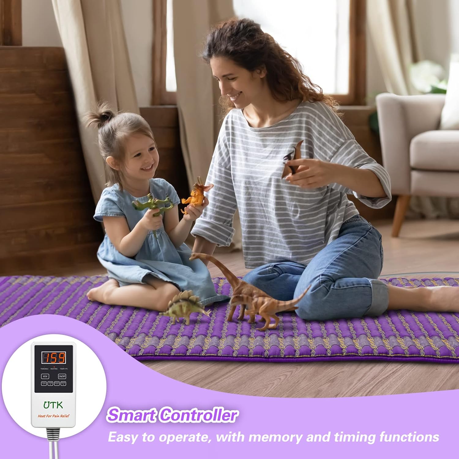 UTK 60'' x 24'' Large Far Infrared Heating Pad, 5X Pain Relief Full Body Amethyst Heating Pad for Back Waist Hip, Hotter to 159℉, FSA-HSA Eligible Weighted Mat, 16 Timers Auto-Off, Gift for Women Men
