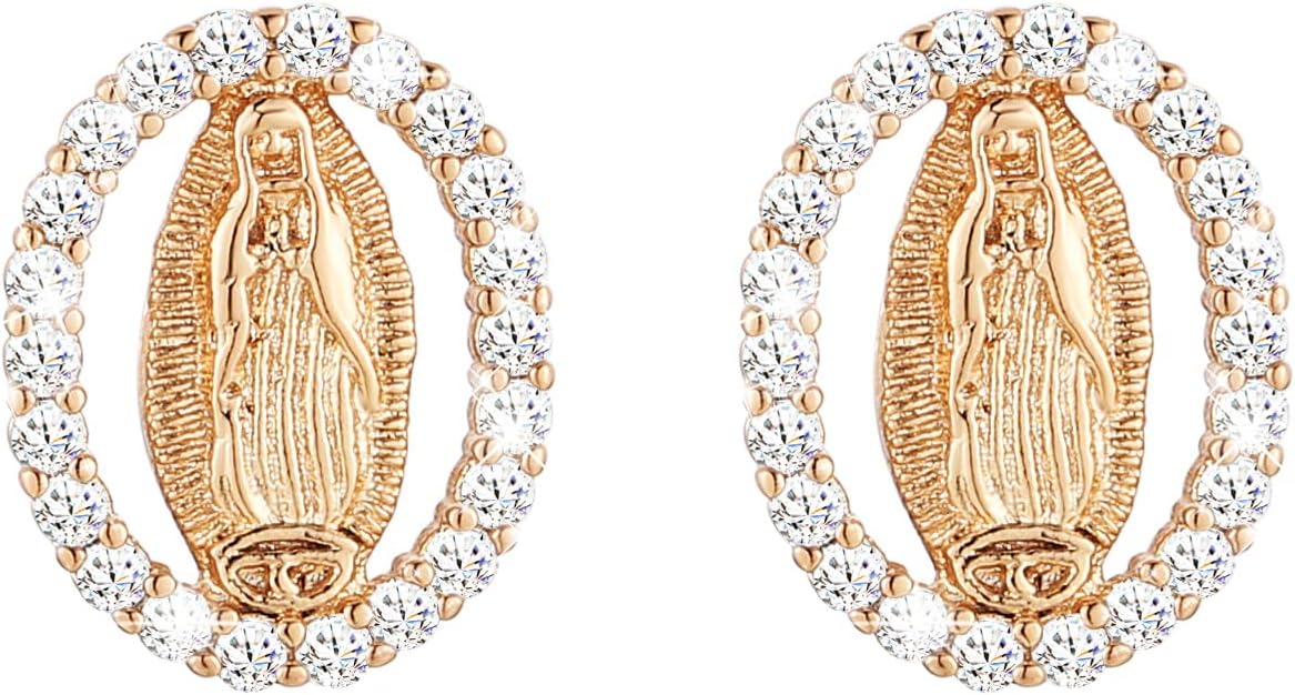 ... HZMAN 14K Gold Plated Virgin Mary Stud Earrings