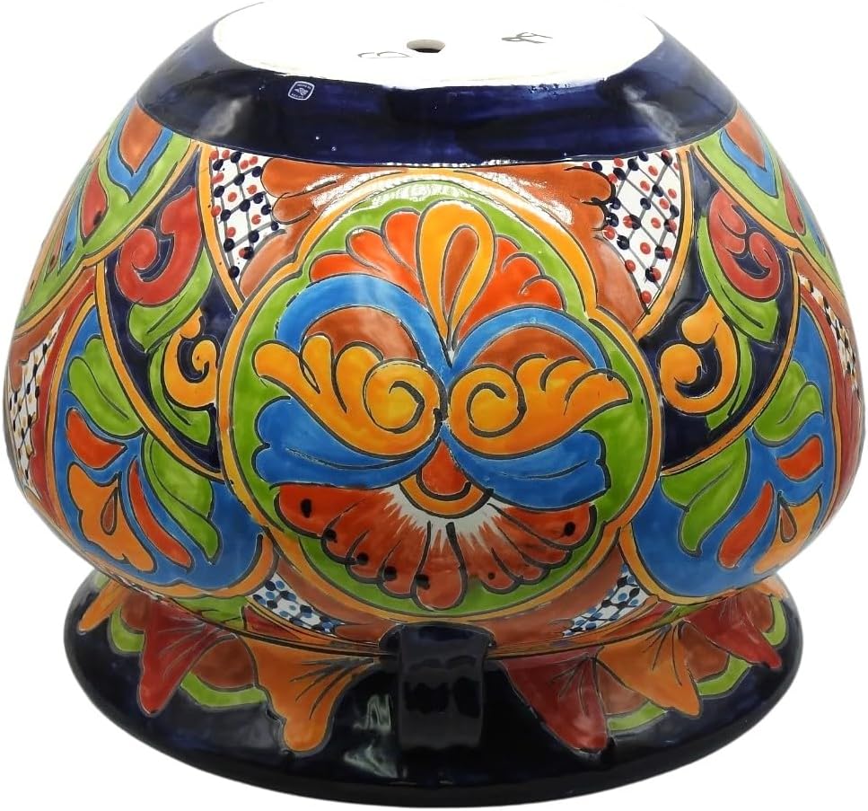 Michoacana Planter Large Hand Painted Pot Indoor Outdoor Multi Colored Glazed