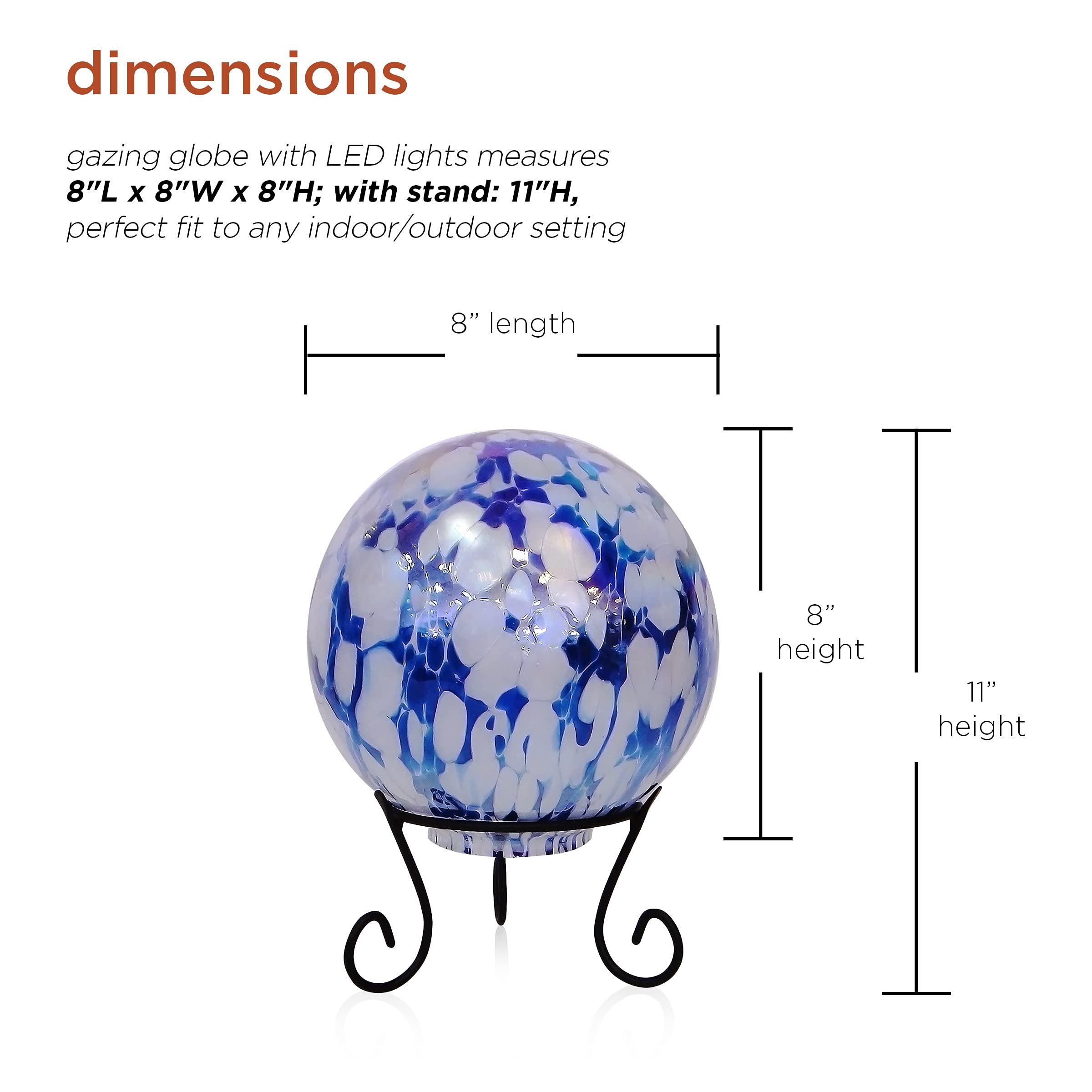 Alpine Corporation HGY308A-TM Gazing Globe with LED Light, 10 Inch Tall, Blue/White