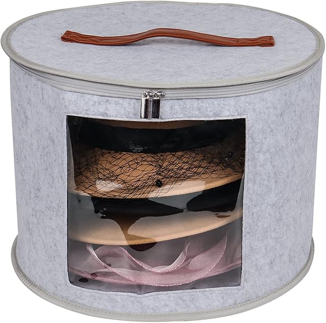 Goklmn Large Hat Box Travel,Foldable Hat Boxes with Lids, Decorative Closet Organizer For Women and Men,Suitable for Various Types of Hats,15.7 x11 Inch,Grayish