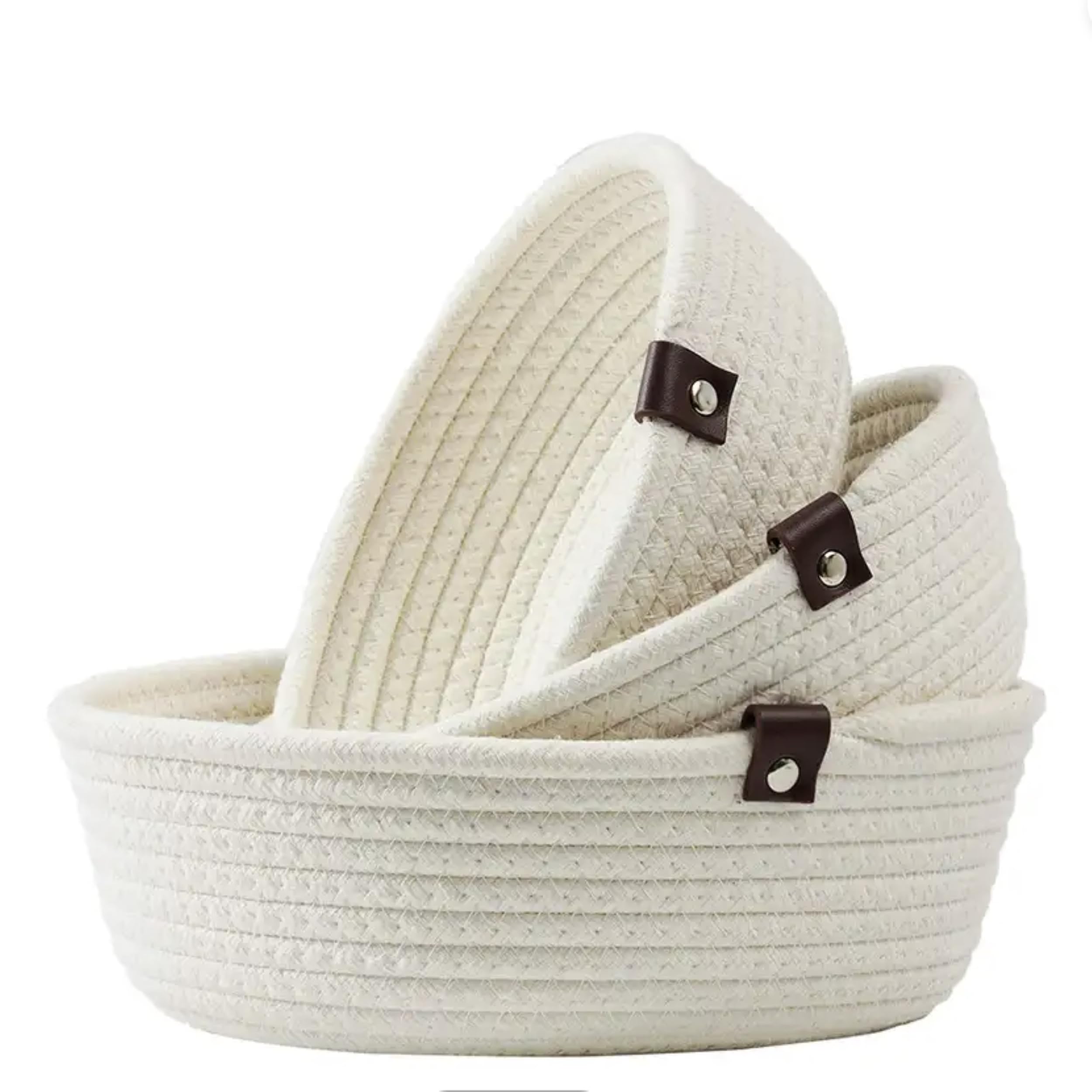 Cestini Portaoggetti in Cotone - Set 3 Cestini Organizzatori Multiuso per Neonato, Bagno e Cucina - Cestini Portaoggetti per Fasciatoio, Giochi, Cosmetici, Chiavi e Telecomandi - ASTEER HOME (Bianco)