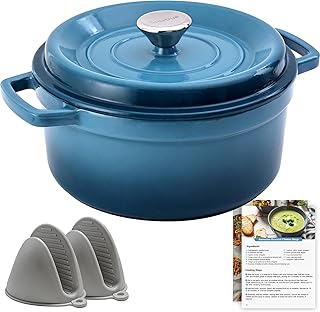 Enameled Cast Iron Dutch Oven - 4QT Cookware Set with Lid - Professionally Designed Cookware for Stewing, Braising, Baking, and Bread Baking (Turquoise Blue)