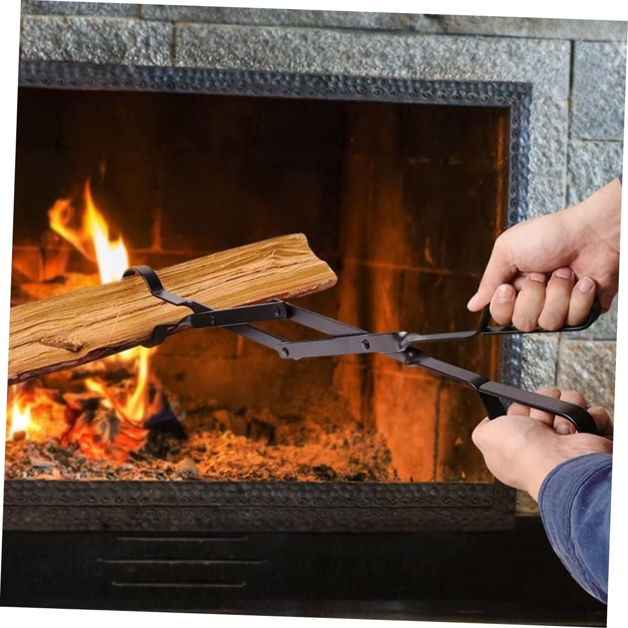 YARNOW Firewood Tong Metal Fireplace Tool for Use Comfortable Grip Design for Campfire and Fire Pit Effortless Log Grabber for