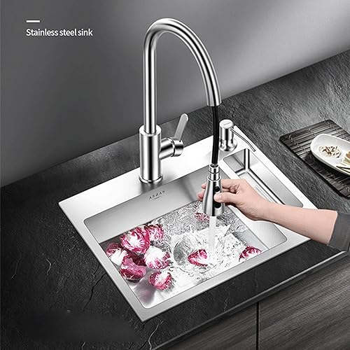 Miniatura 5 de Fregadero de cocina pequeño, fregadero de cocina de un solo tazón, grifo de cocina con rociador extraíble, fregaderos profundos para cocina,