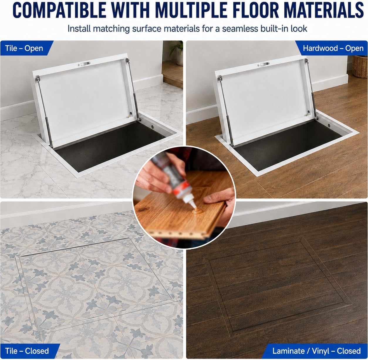 Crawl Space Floor Hatch Door 30 40 60 in Long, Tiled Floor Hatch Invisible Basement Entry Door/Concealed Cellar Access Panels with Handle & Hydraulic Rod,for Hide Holes (30INX23IN)