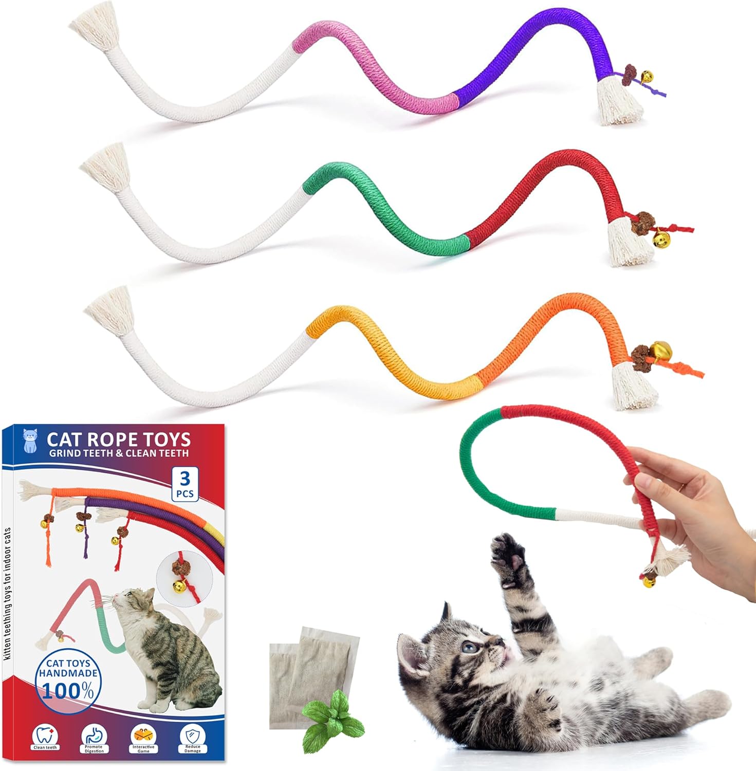 Leoezx™ Sisal Rope Cat Toys (3PCS), Silvervine for Cat，Pet Chew Teeth Toy, Interactive Cat Teething Toys, Kitten Tooth Cleaning,Cats String Toy